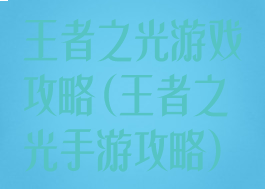 王者之光游戏攻略(王者之光手游攻略)