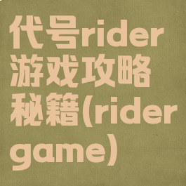 代号rider游戏攻略秘籍(ridergame)