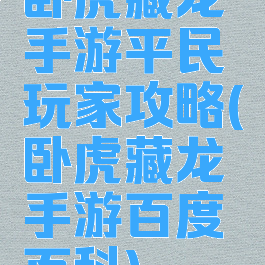 卧虎藏龙手游平民玩家攻略(卧虎藏龙手游百度百科)