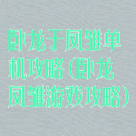 卧龙于凤雏单机攻略(卧龙凤雏游戏攻略)