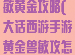 大话西游手游敏黄金攻略(大话西游手游黄金兽敏攻怎么加点)