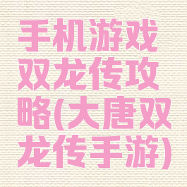 手机游戏双龙传攻略(大唐双龙传手游)