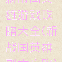 新战国英雄游戏攻略大全(新战国英雄副本攻略)