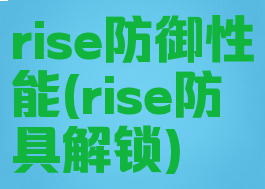 rise防御性能(rise防具解锁)